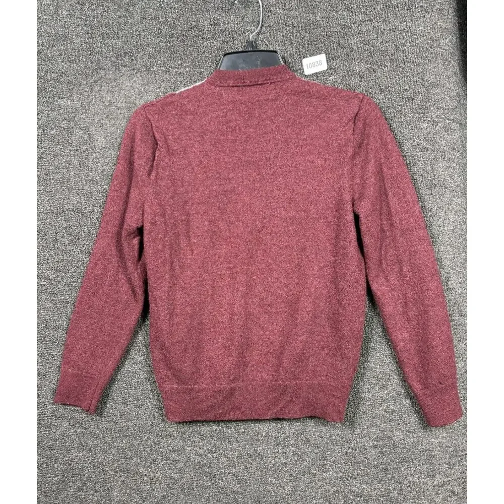Banana Republic Extra Fine Merino Wool Argyle Sweater Mens Sz M Burgundy V-Neck